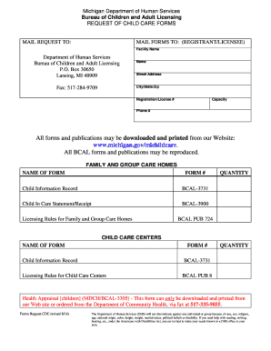 Michigan Child Care Forms Request