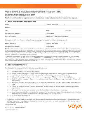 Voya SIMPLE IRA Distribution Request Form