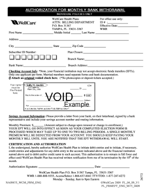 WellCare Health Plan EFT Authorization Form