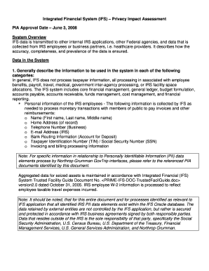 IRS Integrated Financial System Privacy Impact Assessment