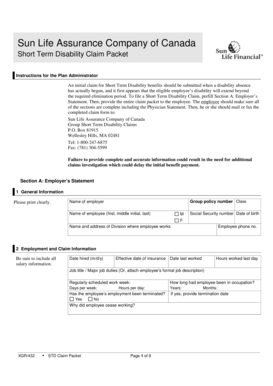 Sun Life Short Term Disability Claim Packet