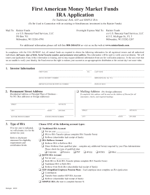 First American Money Market Funds IRA Application