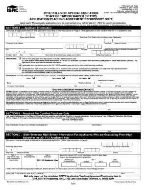 Illinois Special Education Teacher Tuition Waiver Application