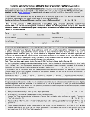 California Community Colleges Board of Governors Fee Waiver Application