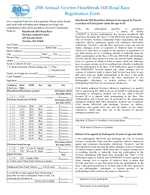 Newton Heartbreak Hill Road Race Registration Form