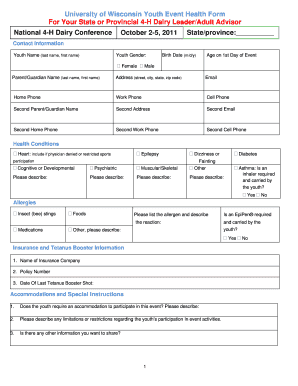 University of Wisconsin Youth Event Health Form