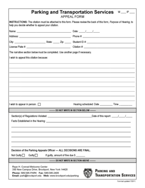 Parking Violation Appeal Form