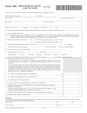 Virginia Major Business Facility Job Tax Credit Form 304