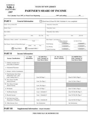 New Jersey Form NJ-1065 Partner’s Share of Income