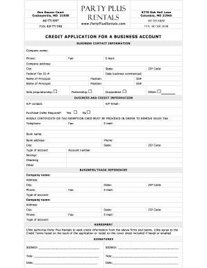 party plus online application form