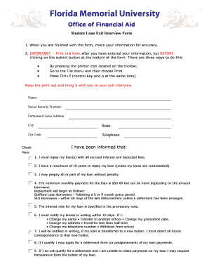 Florida Student Loan Exit Interview Form