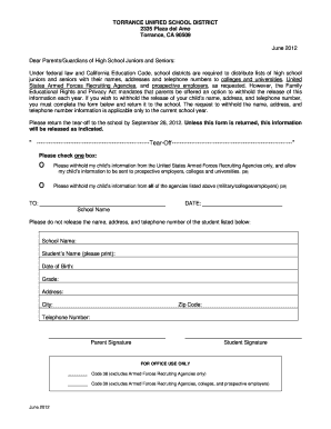 California Student Information Withholding Form