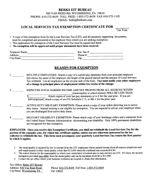 Pennsylvania Local Services Tax Exemption Certificate