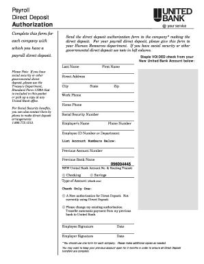Payroll Direct Deposit Authorization Form