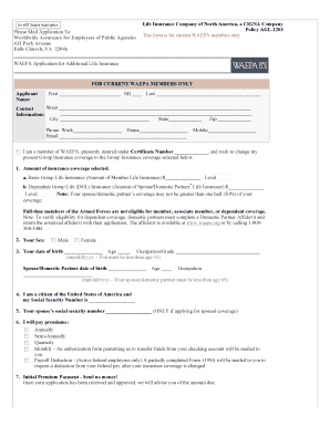 WAEPA Application for Additional Life Insurance