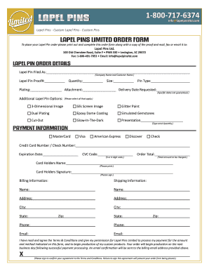 Lapel Pin Order Form