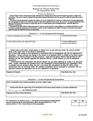 USDA Request for Payroll Deductions for Association Dues