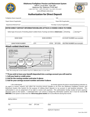 Oklahoma Firefighters Pension Direct Deposit Authorization