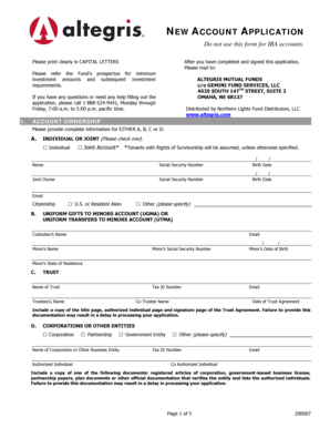 Altegris Mutual Funds New Account Application