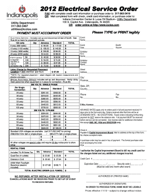 Indiana Convention Center Electrical Service Form