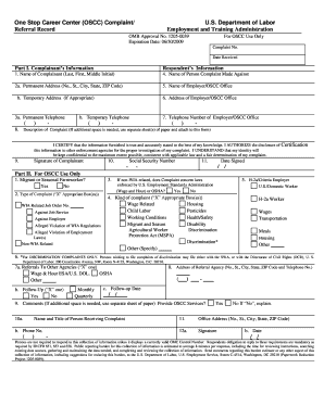 One-Stop Career Center Complaint Form