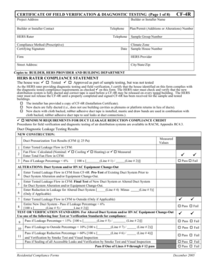 Certificate of Field Verification & Diagnostic Testing