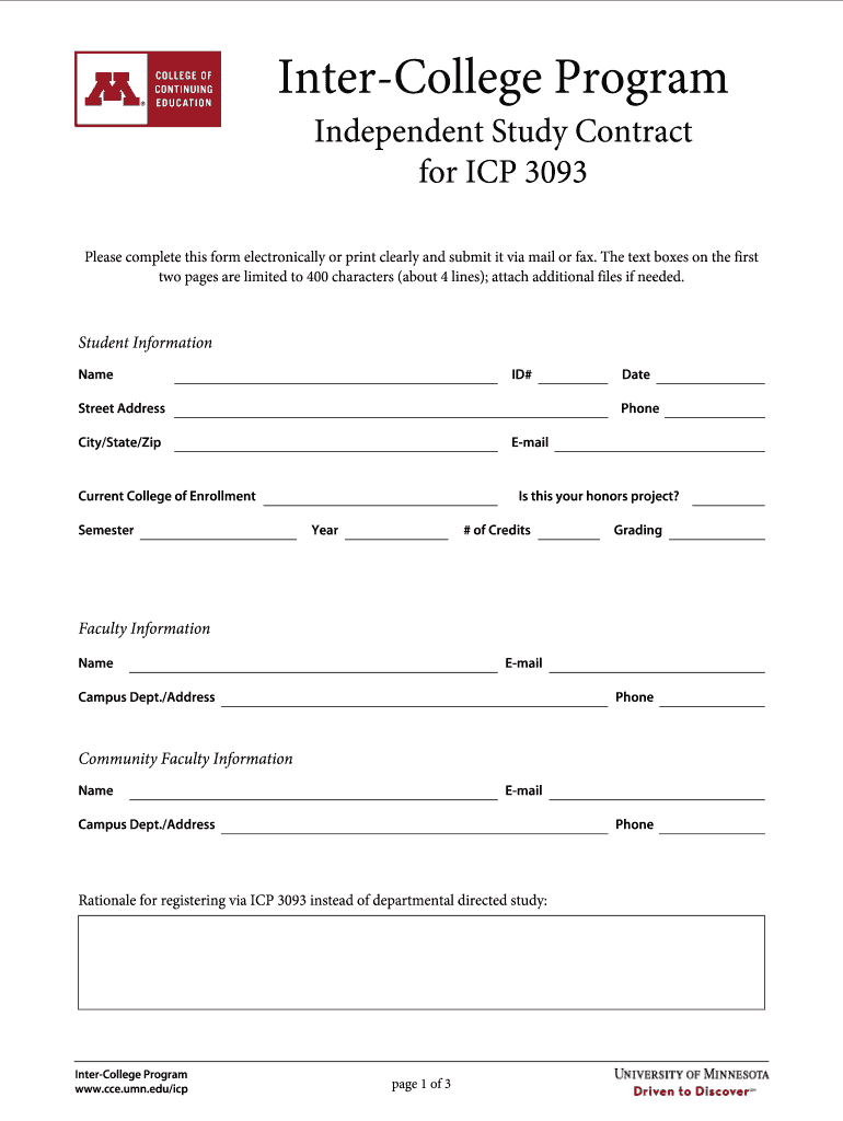 Independent Study Contract for ICP 3093 - cce umn Preview on Page 1