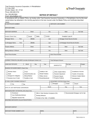 Triad Guaranty Insurance Corporation Default Notice