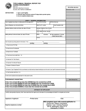 type 11 finacial report for gaming