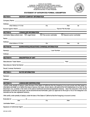 California Statement of Anticipated Formal Assumption