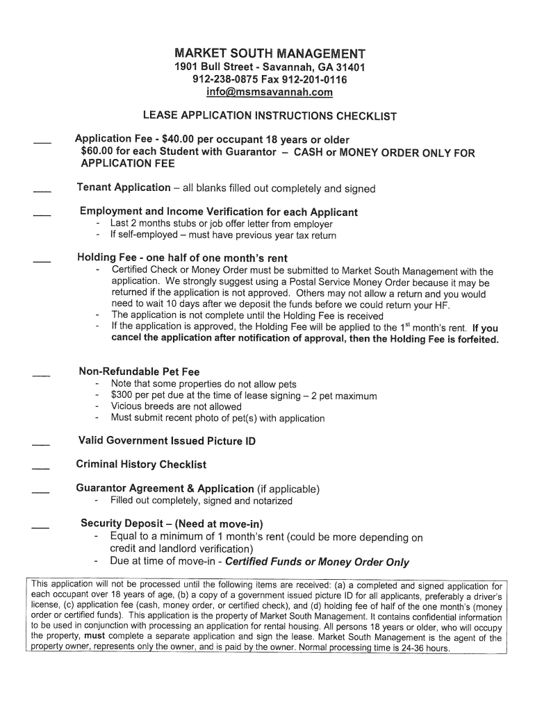 market south management rental form Preview on Page 1.