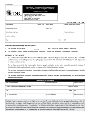 Louisiana Off-Road Vehicle Sales Tax Affidavit