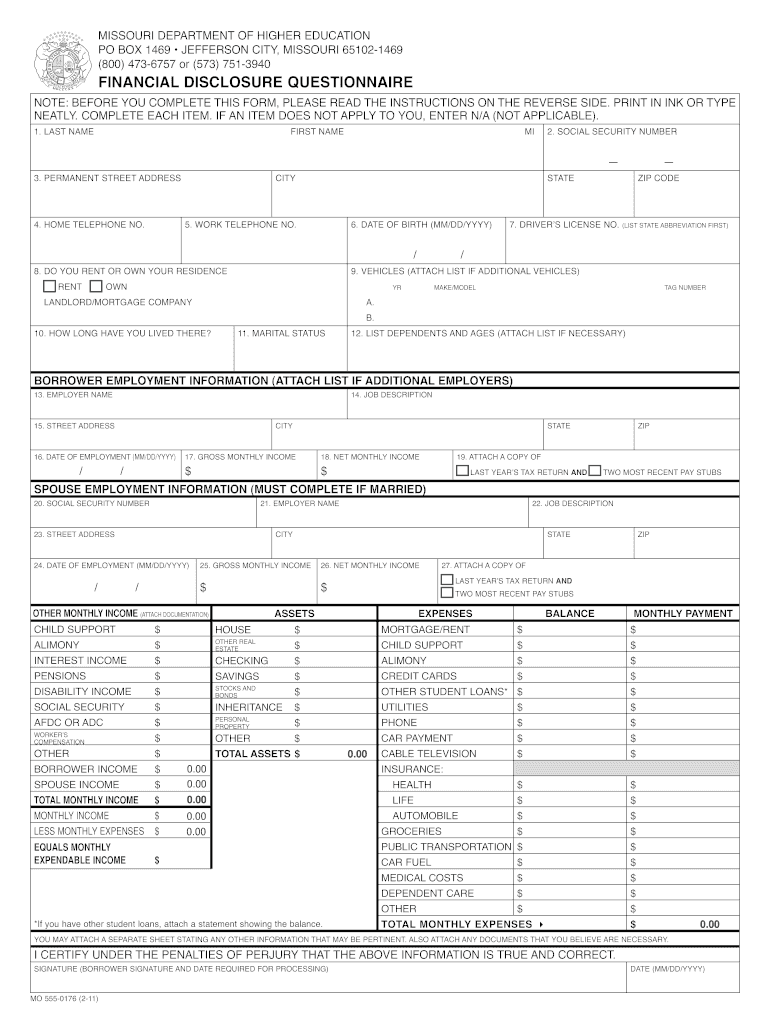 financial disclosure form template Preview on Page 1