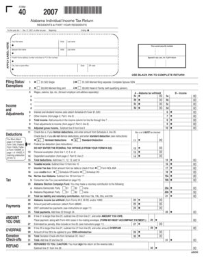 Alabama Individual Income Tax Return Form 40 2007