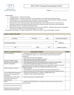 2012-2013 Unusual Circumstance Form