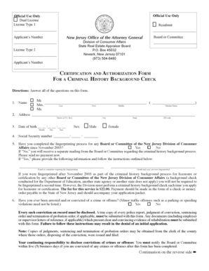 New Jersey Real Estate Appraiser Background Check Form