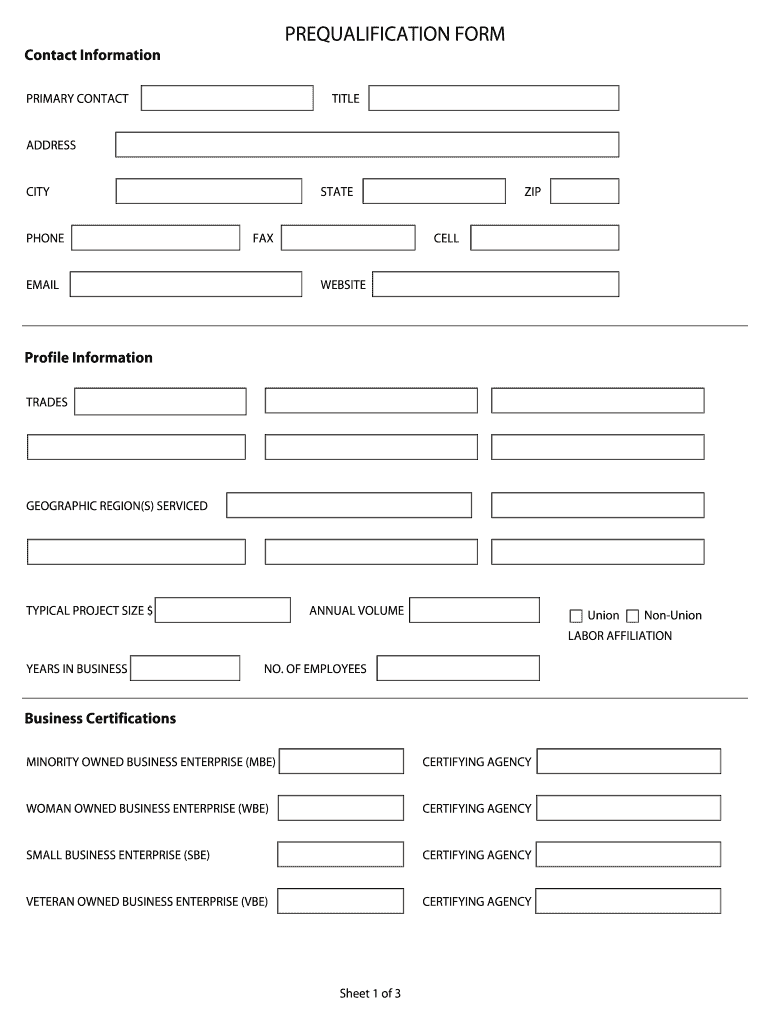 Prequalification Form Download ( PDF ) - Willmeng Preview on Page 1