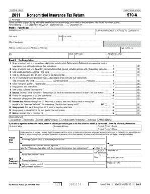 California Nonadmitted Insurance Tax Return Form 570-A