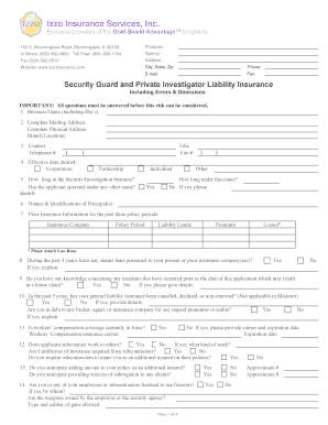 Security Guard and Private Investigator Liability Insurance Application