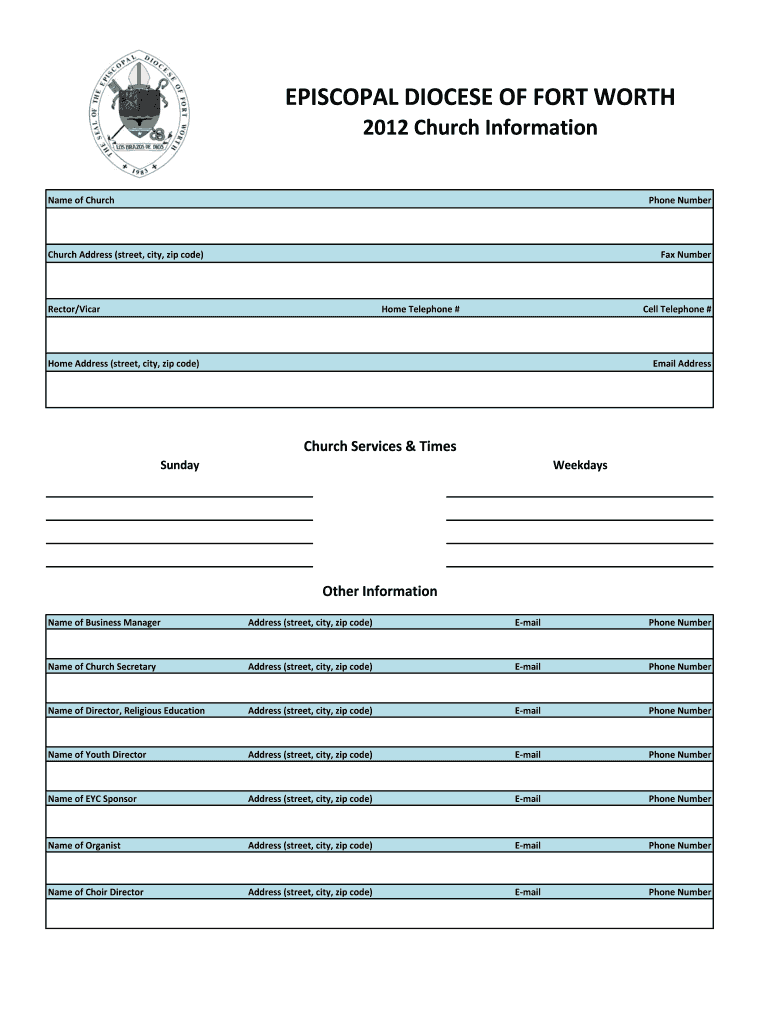 2012 Church Information Form - Parochial - fwepiscopal Preview on Page 1