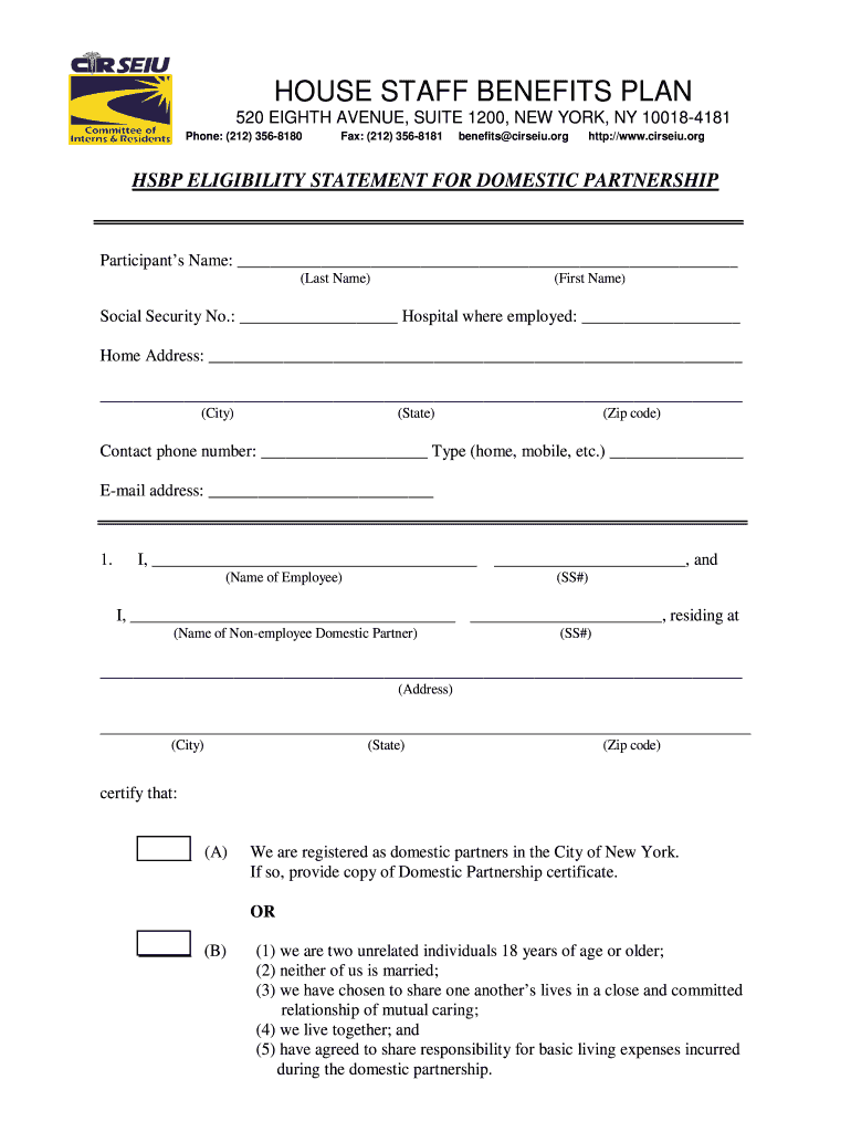 Domestic Partnership - Committee of Interns and Residents - cirseiu Preview on Page 1