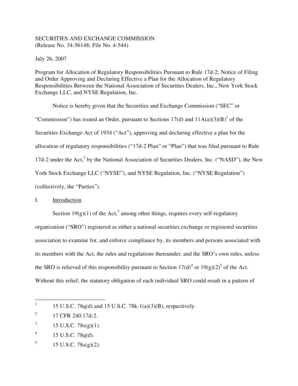 Notice of Filing and Order Approving and Declaring Effective a Plan for the Allocation of Regulatory Responsibilities Between the National Association of Securities Dealers, Inc., New York Stock Exchange LLC, and NYSE Regulation, Inc.. File