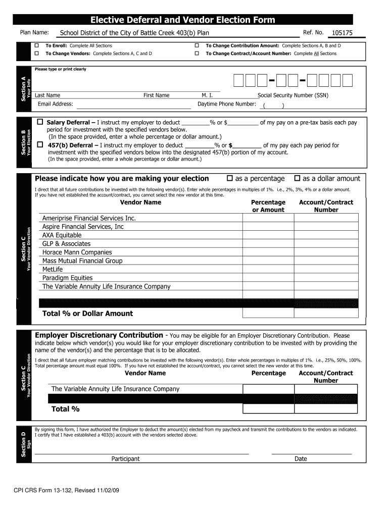 Elective Deferral and Vendor Election Form - battlecreekpublicschools Preview on Page 1