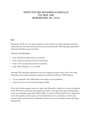 2011 1099 Reporting Requirements Letter