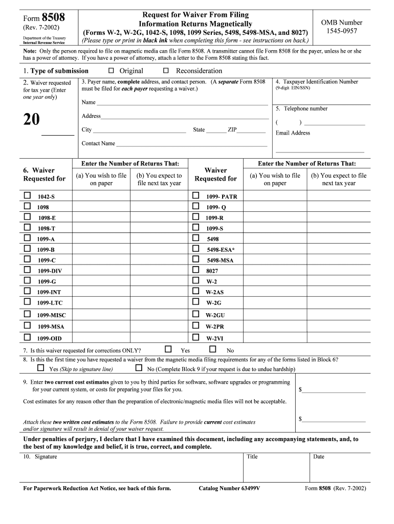 Form 8508 (Rev July 2002) Preview on Page 1