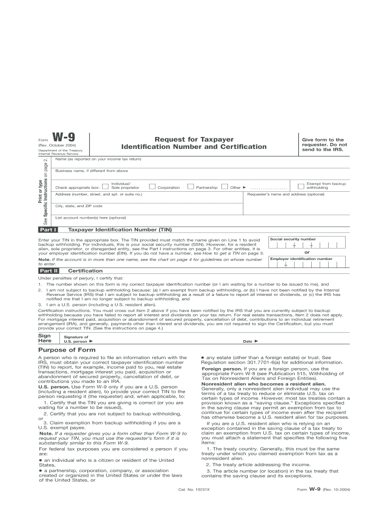 From W-9 (Rev October 2004) - HIPIOWA Preview on Page 1