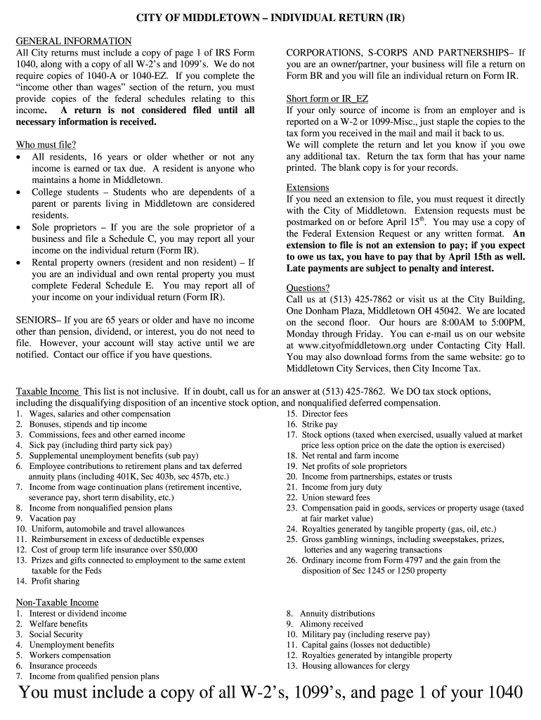 FORM IR - Middletown Preview on Page 1