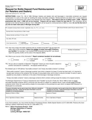 Michigan Bottle Deposit Fund Reimbursement Form 2196