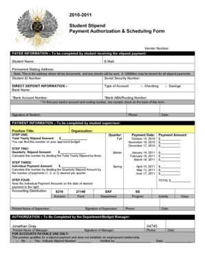 Student Stipend Payment Authorization Form