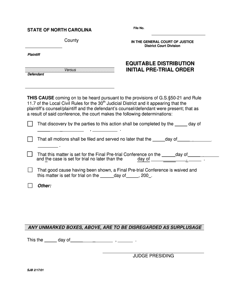 Fm03 ED initial pretrial - The North Carolina Court System Preview on Page 1